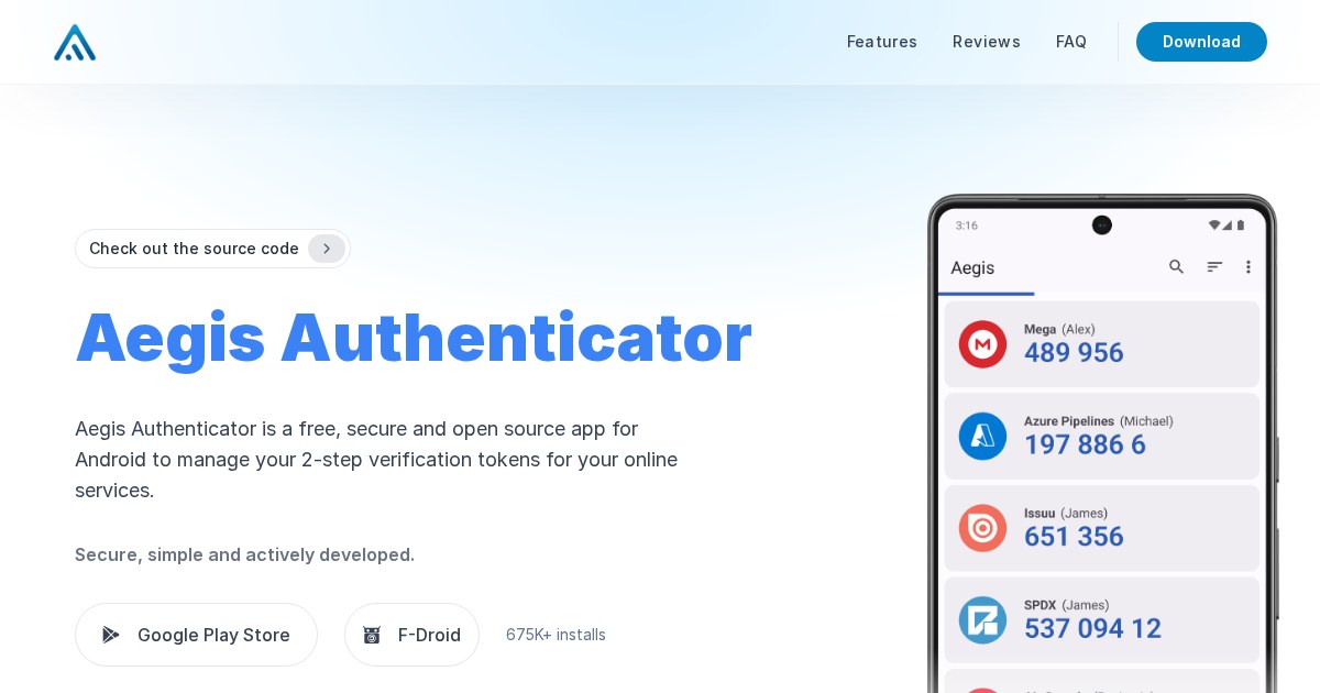 Aegis: Android app for managing two-step authentication