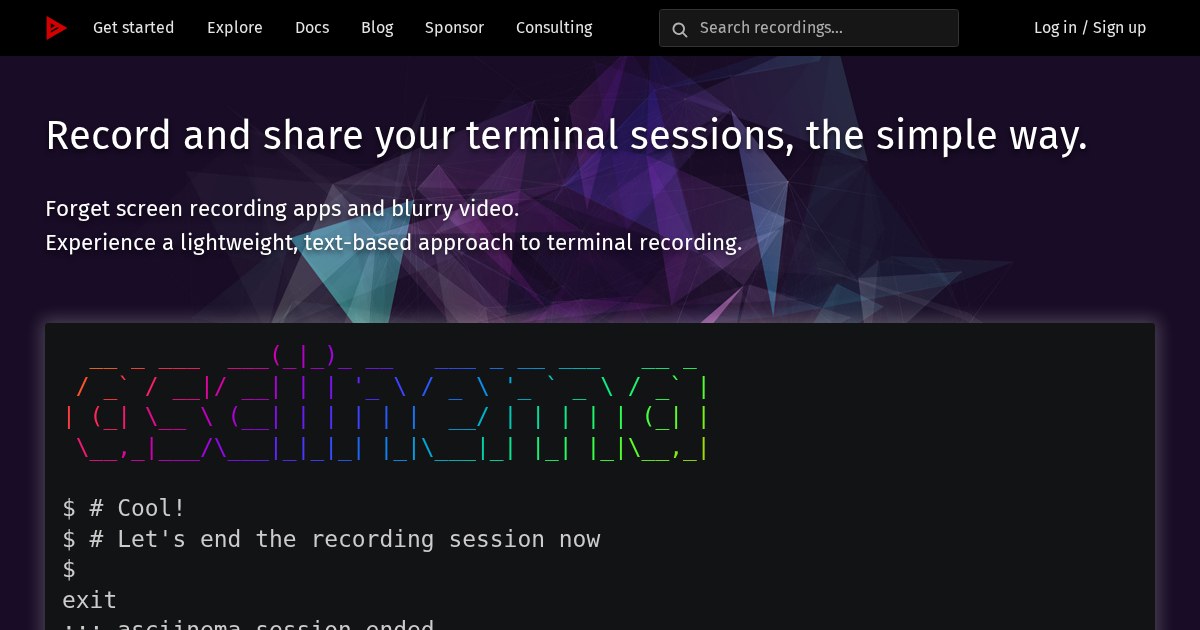 asciinema: Platform for hosting and sharing terminal session