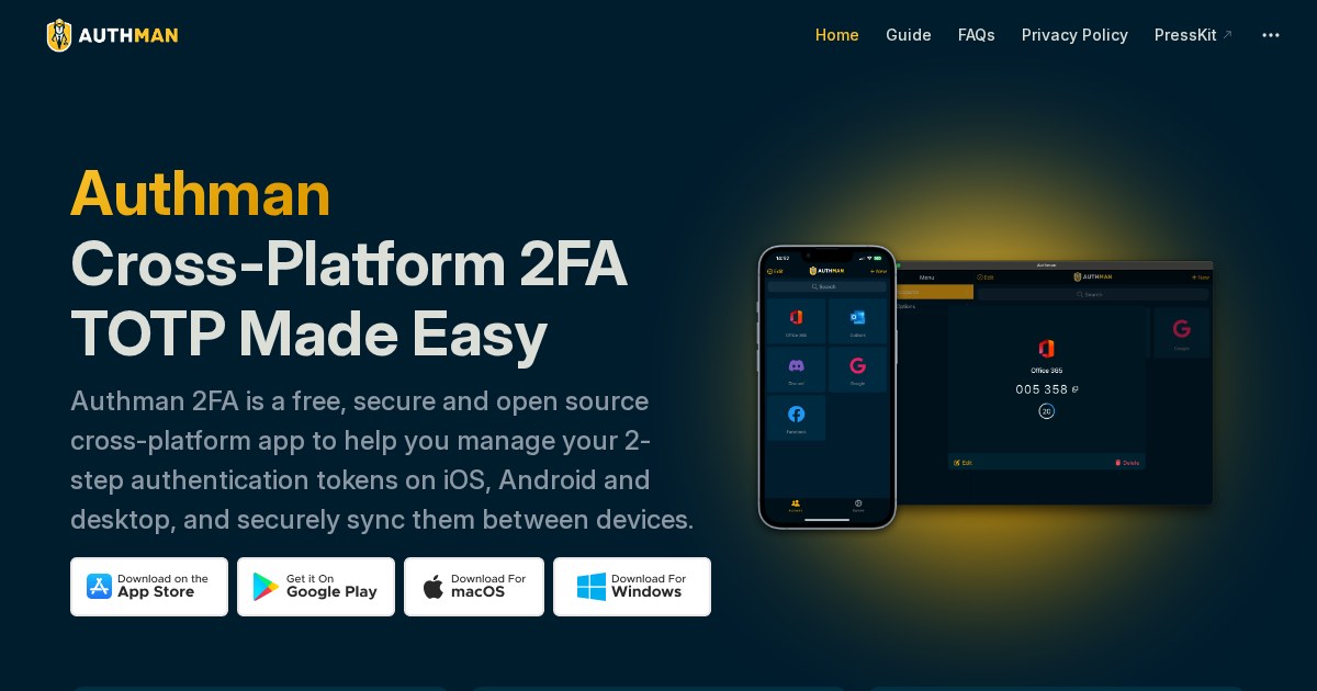 Authman: Cross-platform 2FA TOTP server with mobile and desktop apps