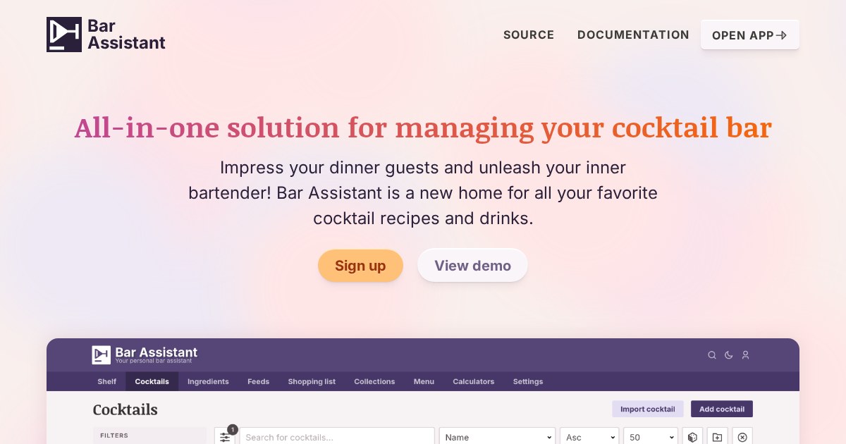 Bar Assistant: All-in-one solution for managing your home bar