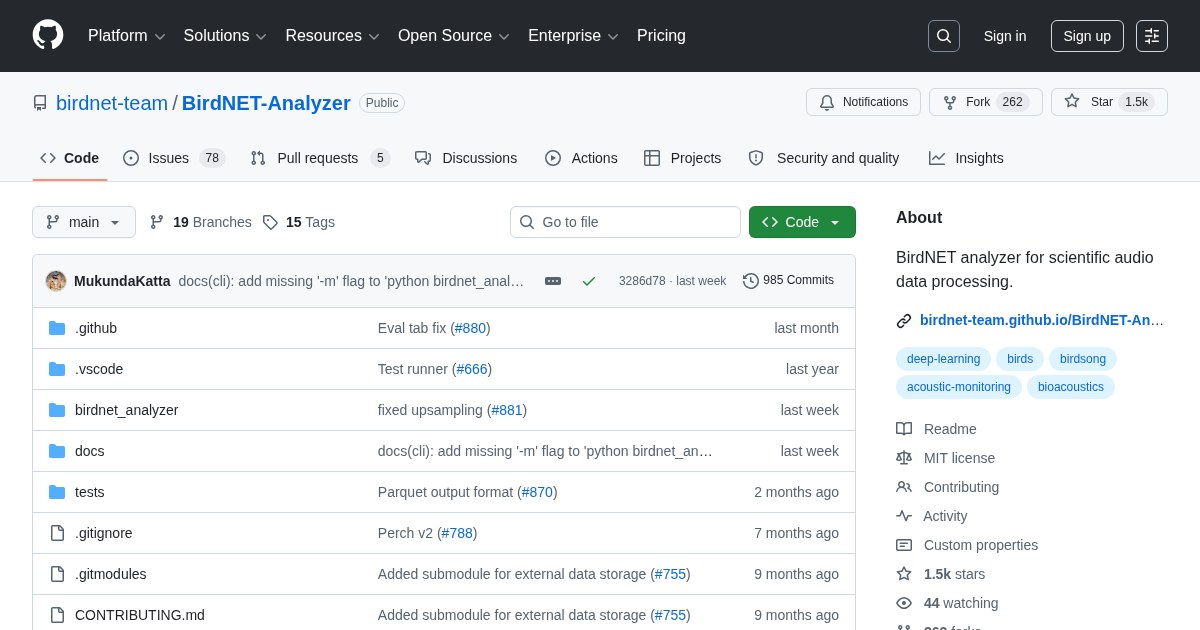 BirdNET-Analyzer: BirdNET analyzer for scientific audio data processing