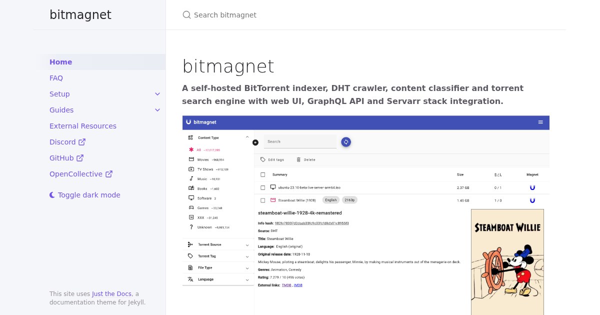 Bitmagnet: BitTorrent indexer, DHT crawler, and torrent