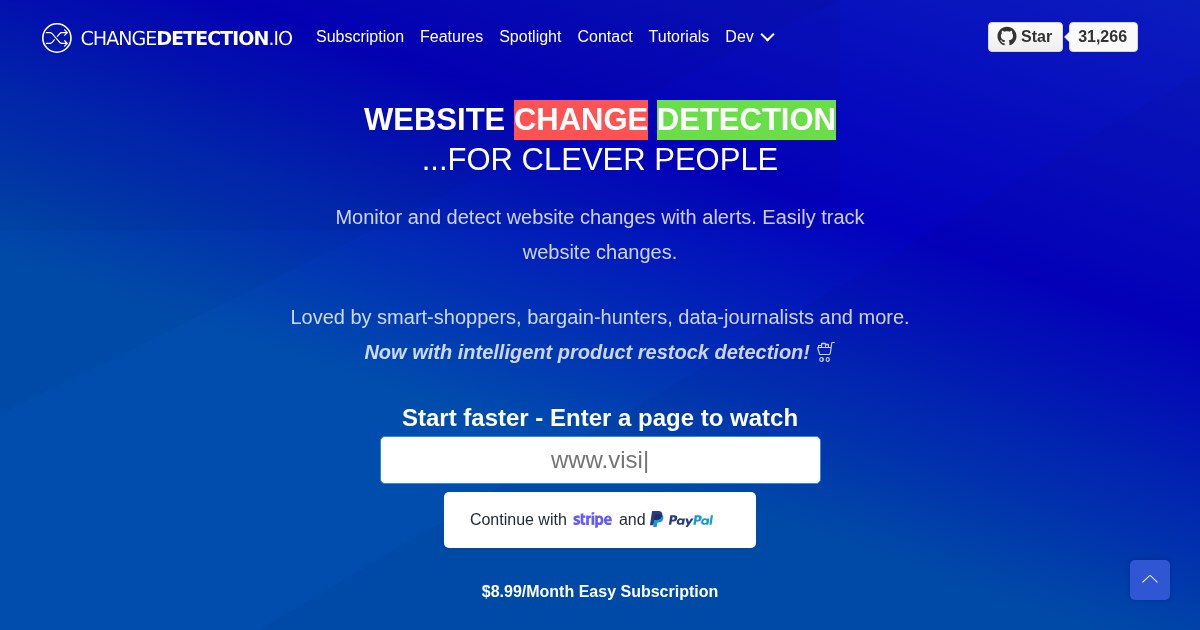 ChangeDetection: Page change monitoring with alerts
