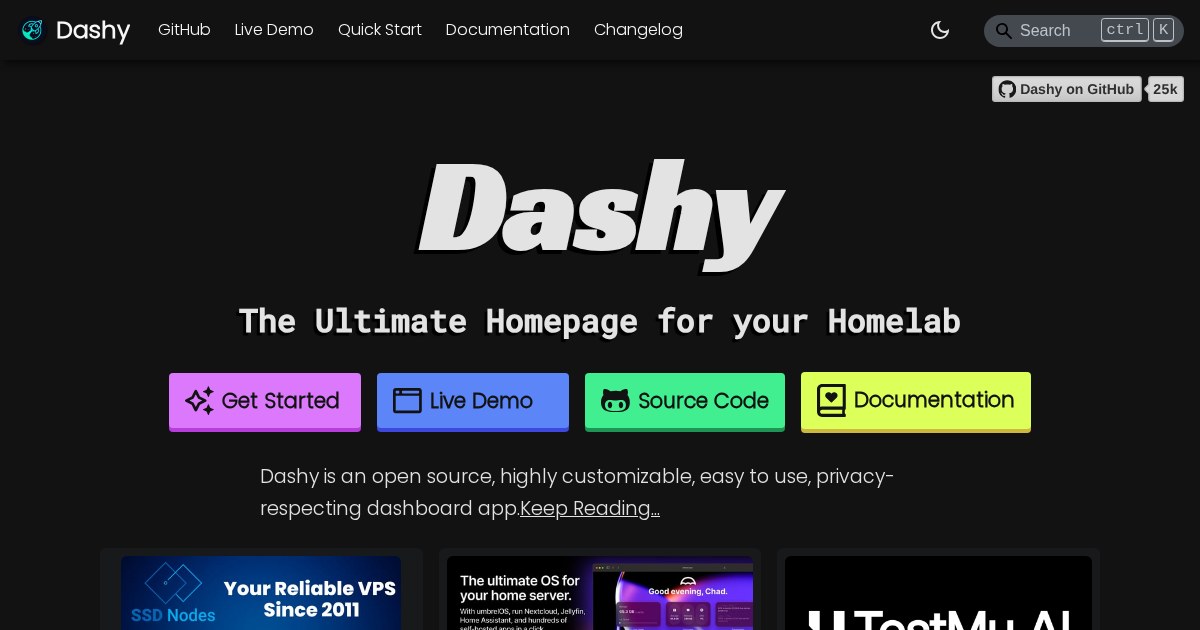 Dashy: Personal dashboard with status-checking, widgets, themes, icon packs, and a UI editor