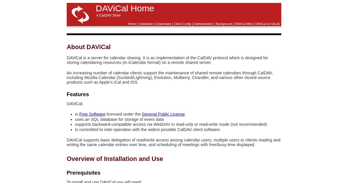 DAViCal: Calendar storage and sharing