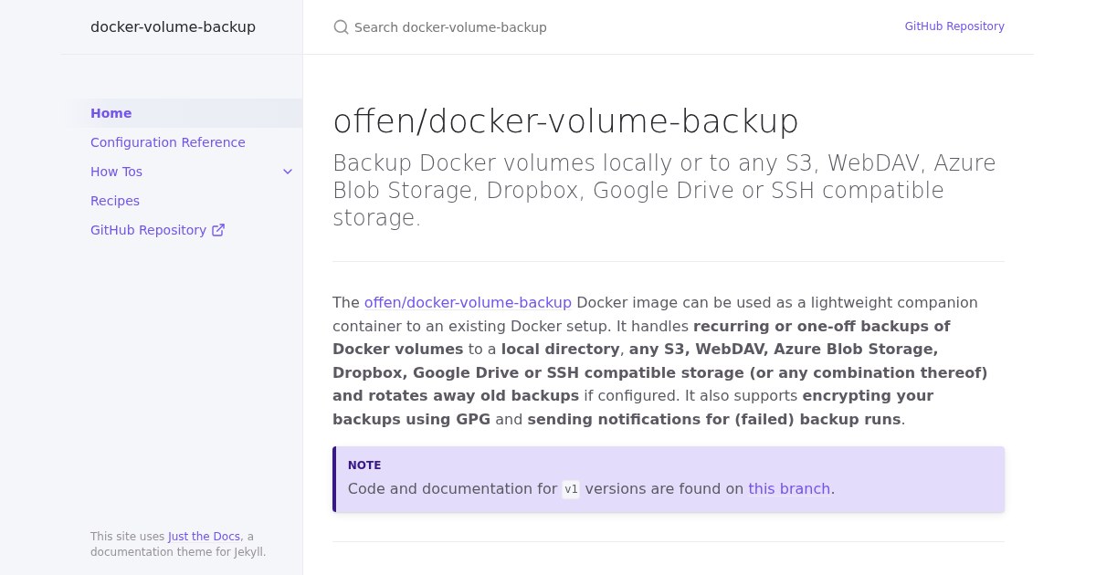 Docker Volume Backup: Backup Docker volumes locally or to a number of compatible storage protocols