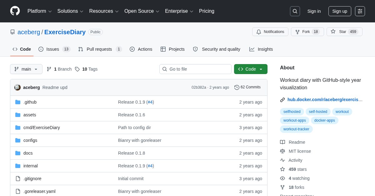 Exercise Diary: Workout diary with GitHub-style yearly