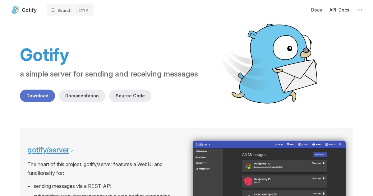 Gotify: Simple server for sending and receiving messages