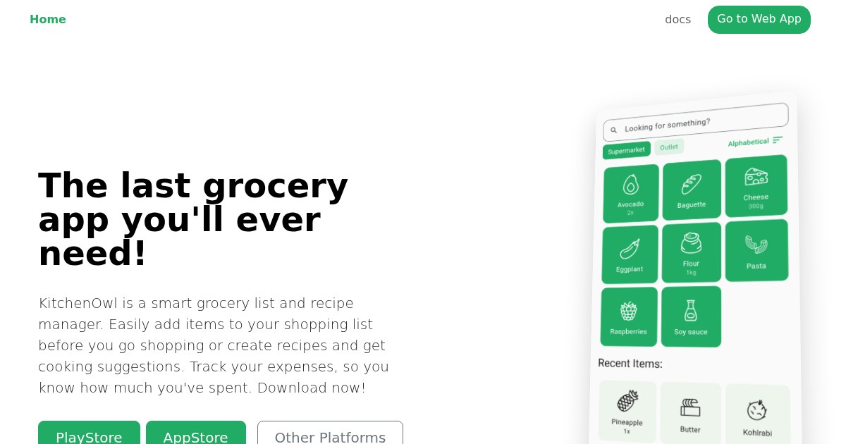 KitchenOwl: Self-hosted grocery list and recipe manager
