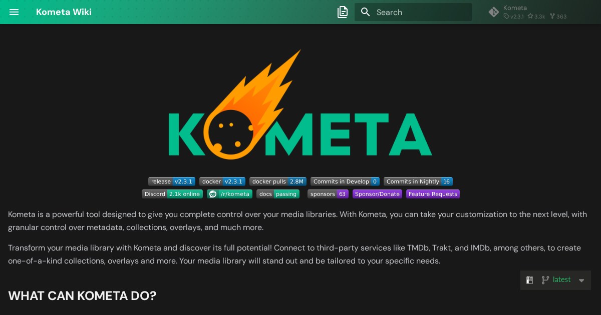 Kometa: Python script to update metadata information for items in Plex as well as automatically build collections and playlists