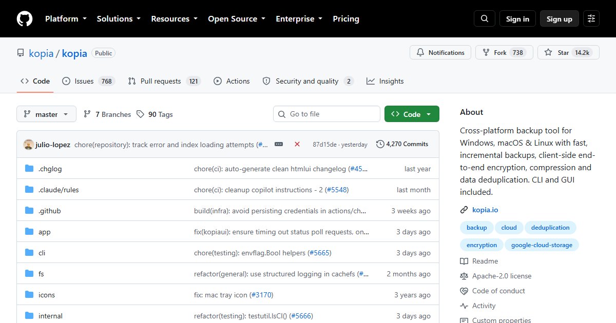 Kopia: Encrypted, Deduplicated Backups With a GUI and a Repository Server