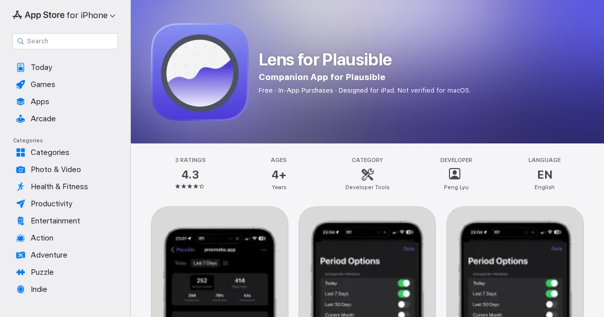 Lens for Plausible: iOS Client for Plausible Analytics