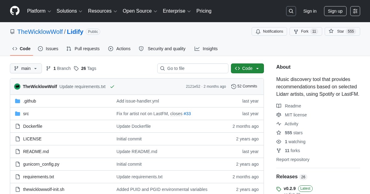 Lidify: Web interface for finding similar artists based on Lidarr metadata