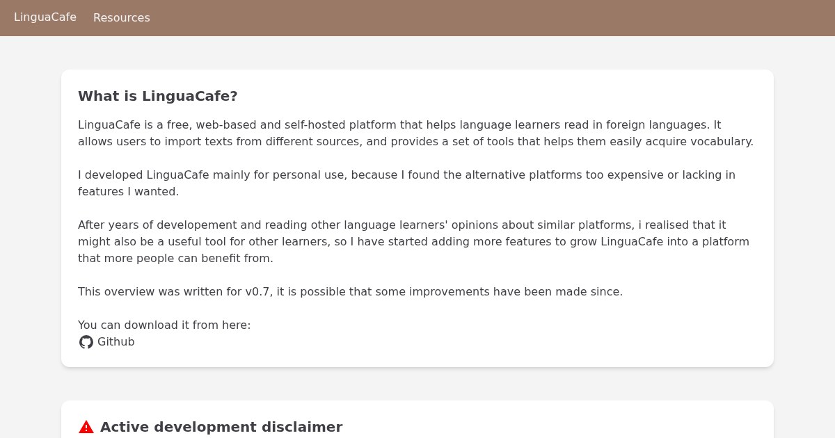 LinguaCafe: Self-hosted software that helps language learners