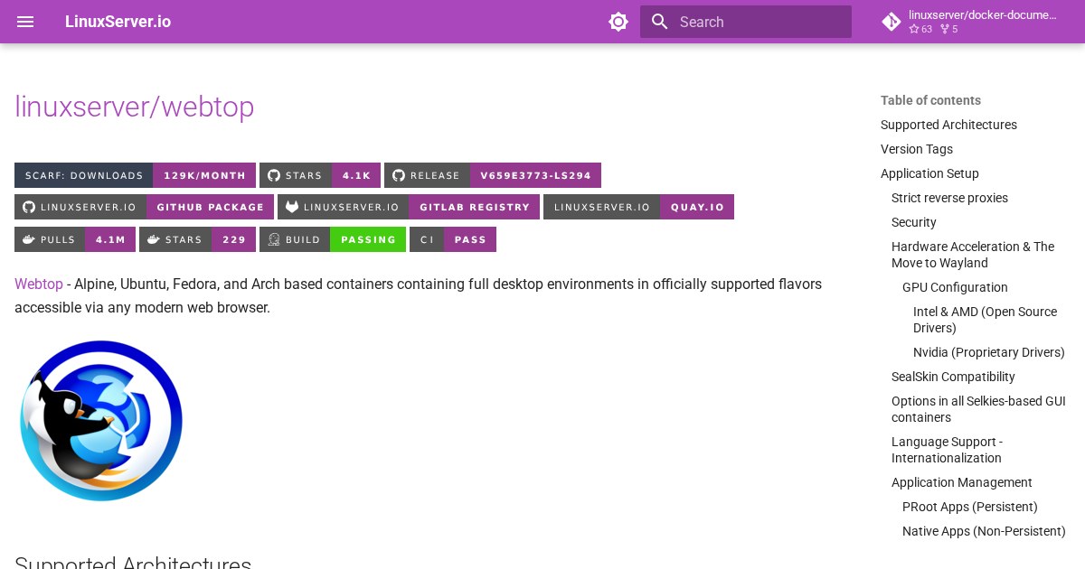 Webtop: Linux containers containing full desktop