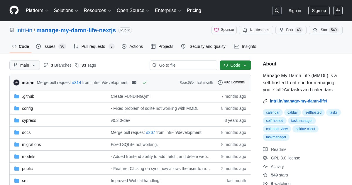 Manage My Damn Life: self-hosted frontend for managing your CalDAV tasks and calendars