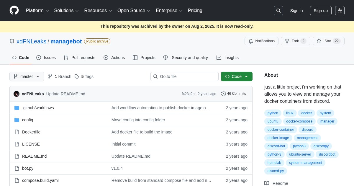 managebot: View and manage Docker containers from Discord