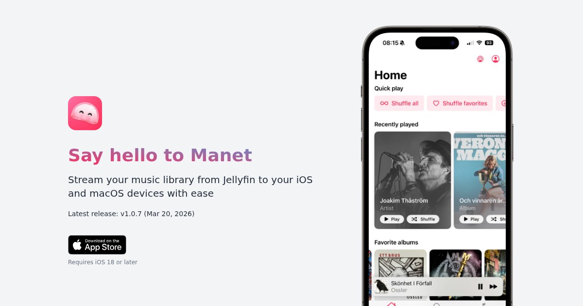 Manet: Stream your music library from Jellyfin to your iOS devices with ease, for free
