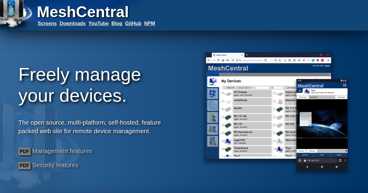 MeshCentral: complete web-based remote monitoring and management web site