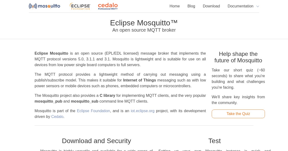 Mosquitto: Open-source implementation of the MQTT protocol