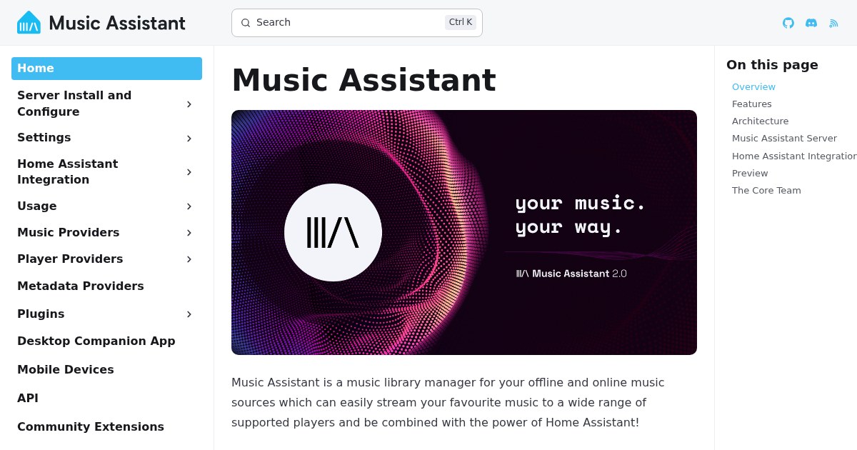Music Assistant: Media library manager connecting streaming services to a wide range of connected speakers