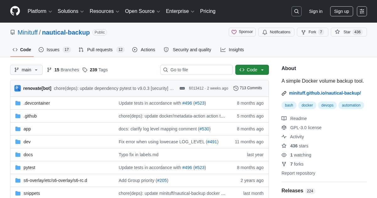 Nautical Backup: Simple Docker volume backup tool