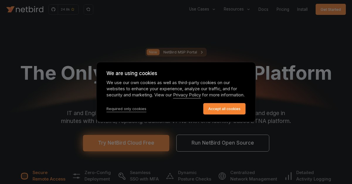 NetBird: Combines a configuration-free peer-to-peer private network and a centralized access control system into a single platform