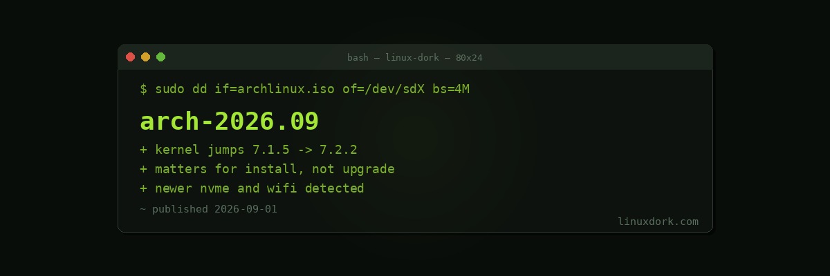 Arch Linux September 2026 ISO Ships with Linux 7.2