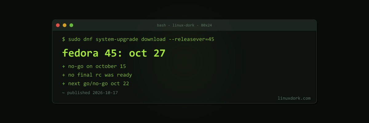 Fedora 45 Slips a Week to October 27 After No-Go Decision