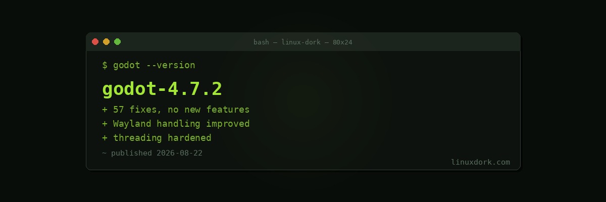 Godot 4.7.2 Ships 57 Fixes Across Rendering, Wayland, Multiplayer, and Input