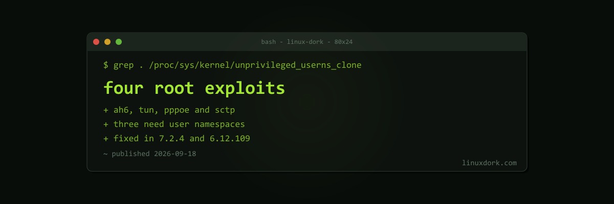 Four Linux Kernel Root Exploits Go Public: DirtyAH6, TUNderflow, PPPoEject, and DiagSpill