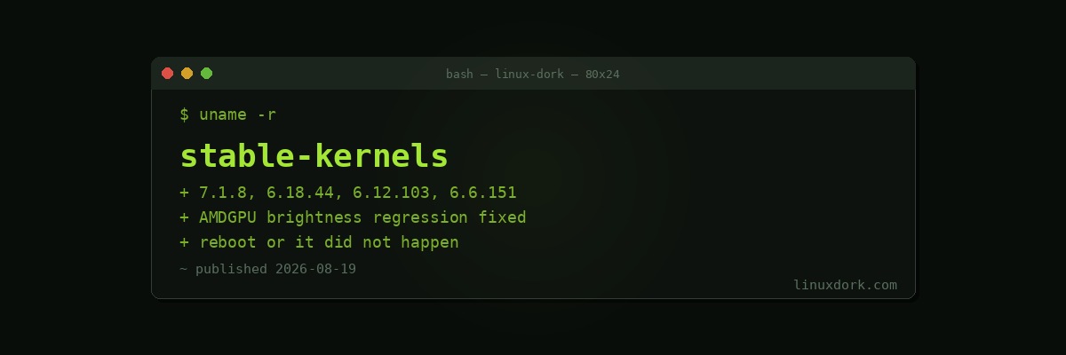 Four Stable Kernels Land at Once: 7.1.8, 6.18.44, 6.12.103, and 6.6.151