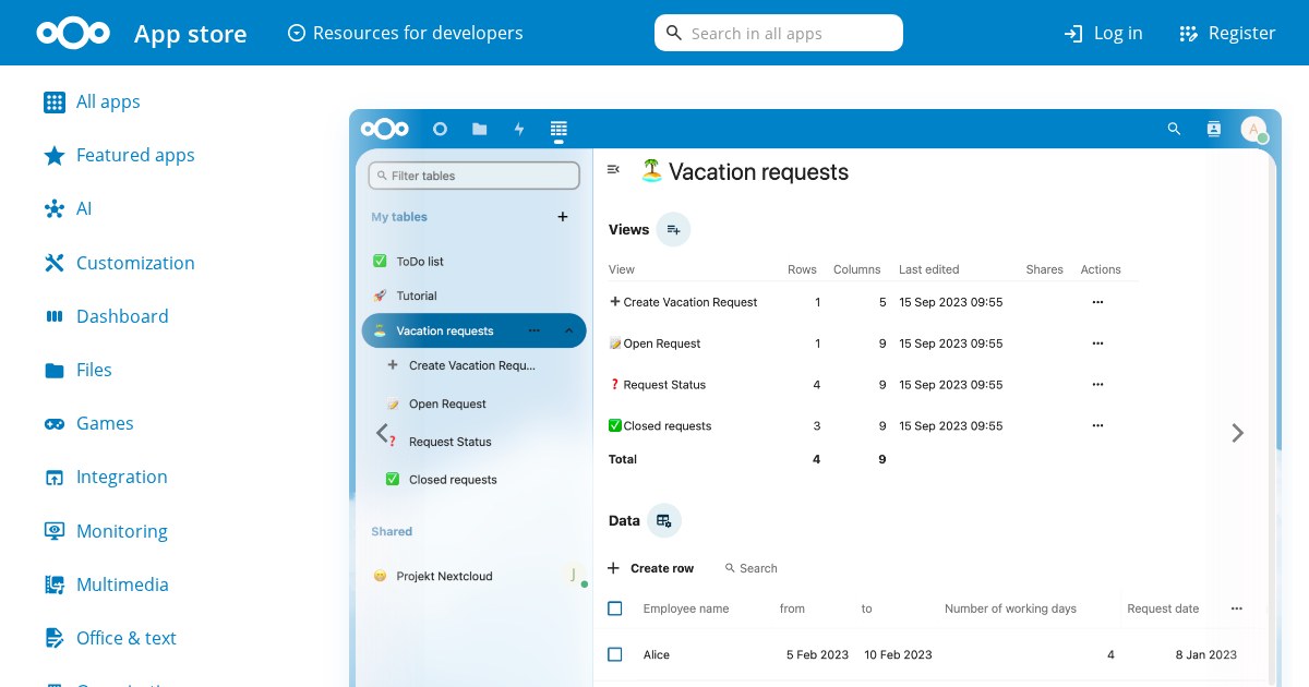 Nextcloud Tables: Create your own tables and columns from scratch or pre-defined templates