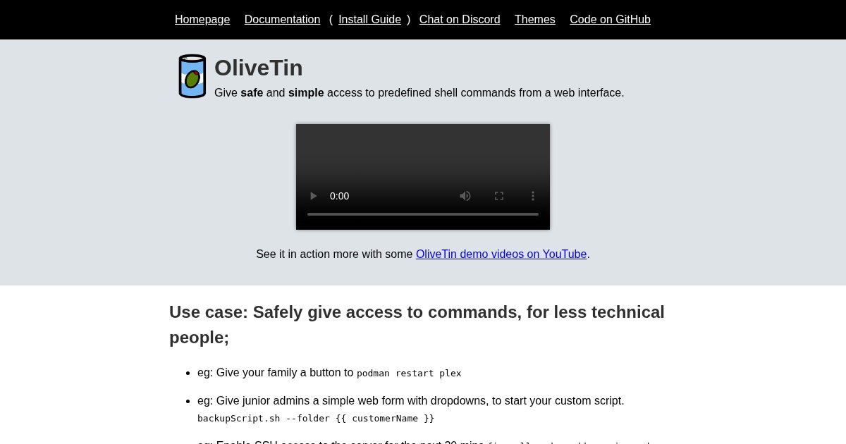 OliveTin: Safe and simple access to pre-defined shell