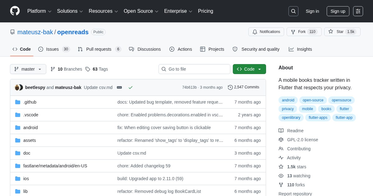 Openreads: Privacy-oriented and cross-platform book tracking app