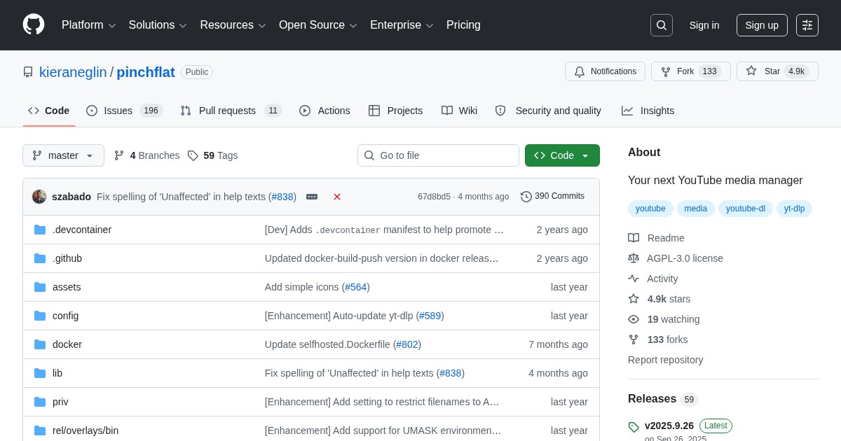 Pinchflat: YouTube media downloads and management