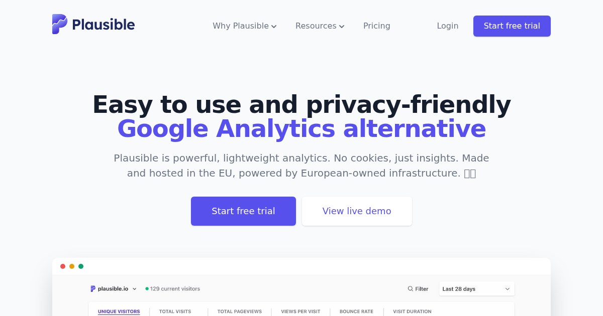 Plausible: Simple, open-source, lightweight, and privacy-friendly web analytics