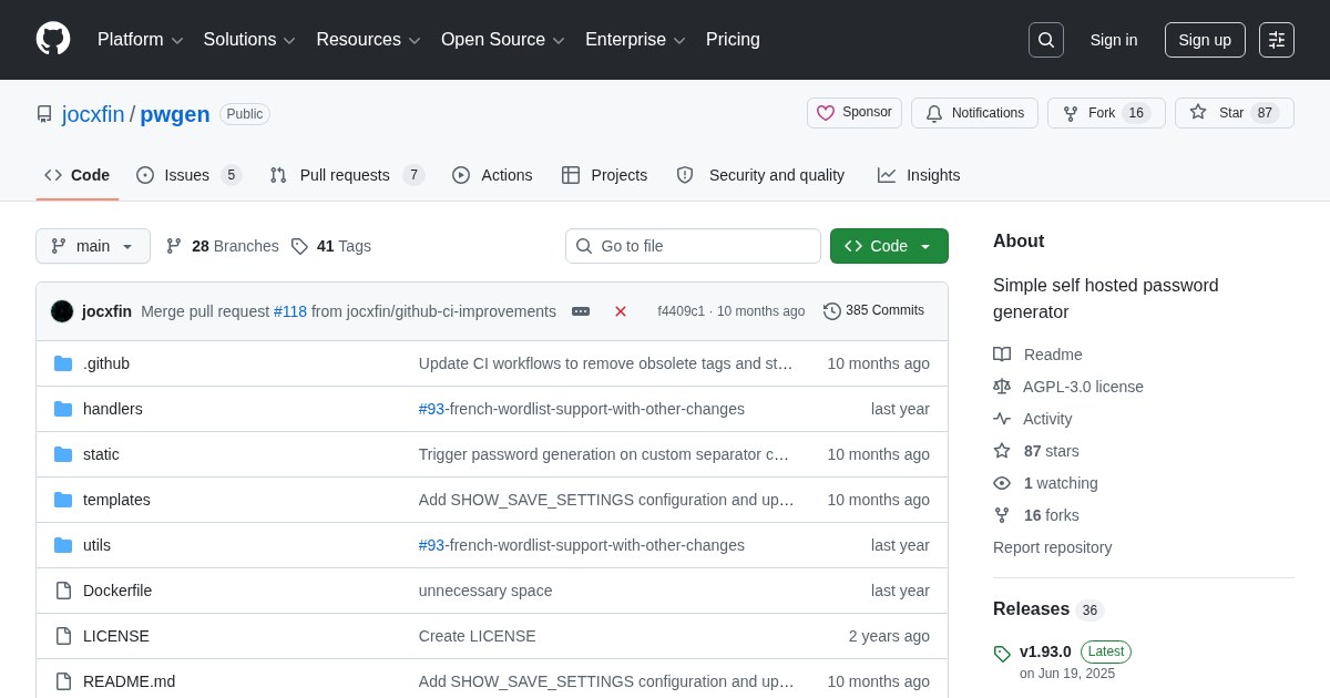 Pwgen: Self-Hosted Password Generator