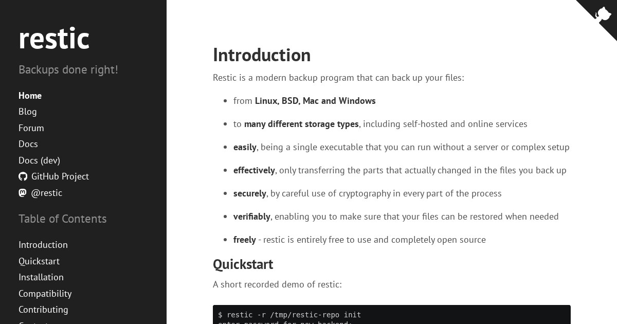Restic: Fast, Encrypted, Deduplicating Backups
