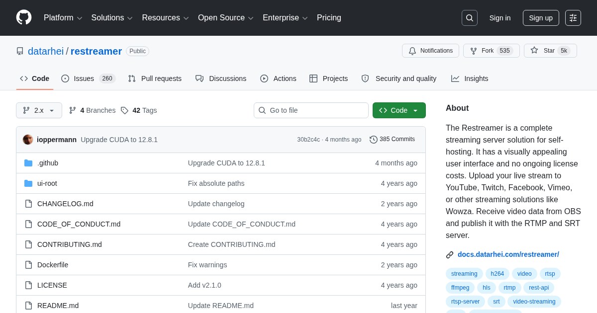 Restreamer: Complete streaming server solution for self-hosting with a visually appearing interface and no ongoing license costs