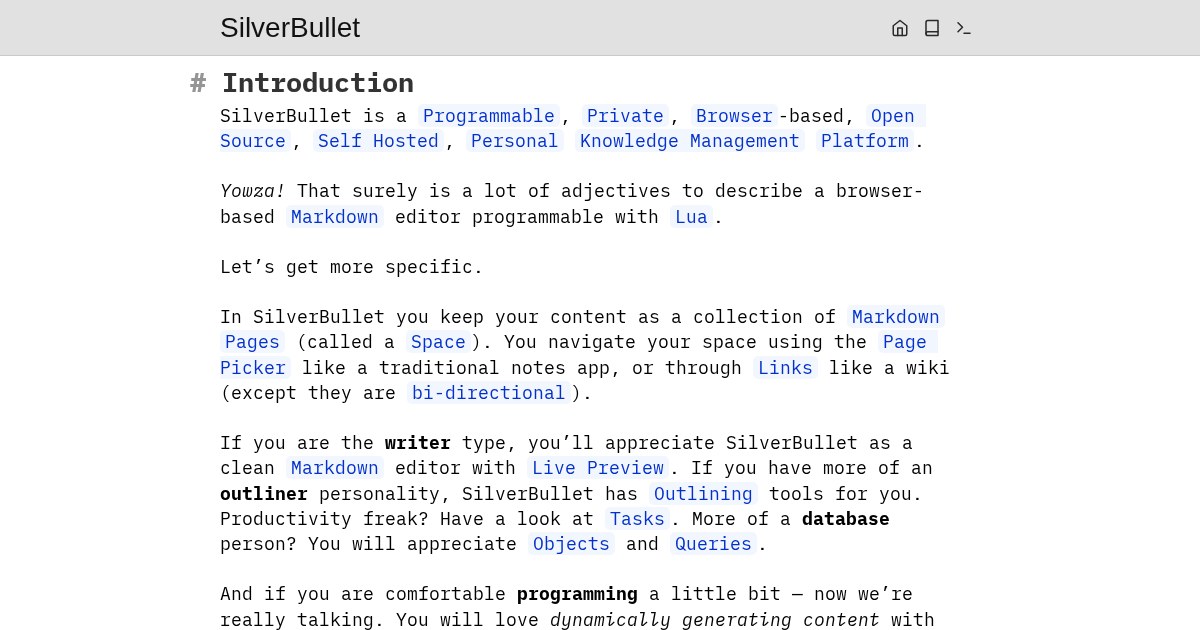 SilverBullet: Note-taking application optimized for people with a hacker mindset