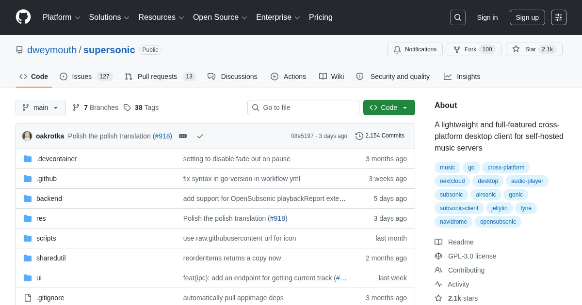 Supersonic: Lightweight cross-platform desktop client for Subsonic and Jellyfin music servers