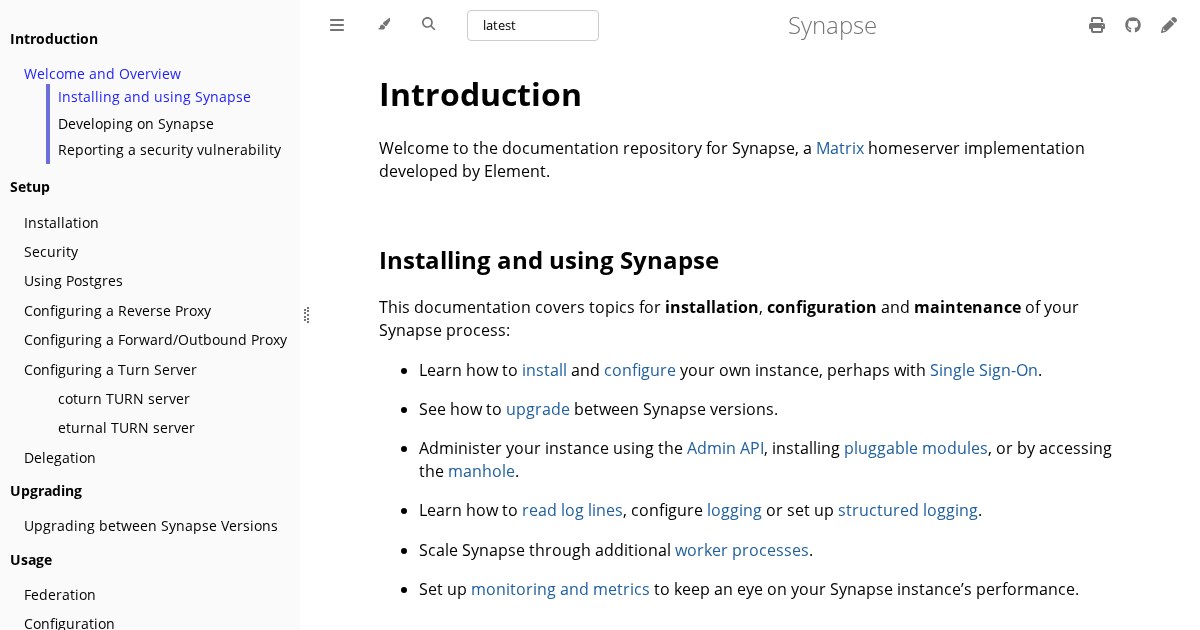 Synapse: Open-source Matrix homeserver written and maintained by the Matrix.org Foundation