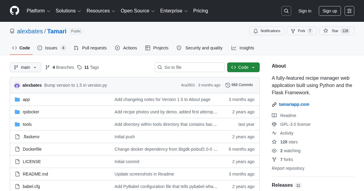 Tamari: Fully-featured recipe manager web application
