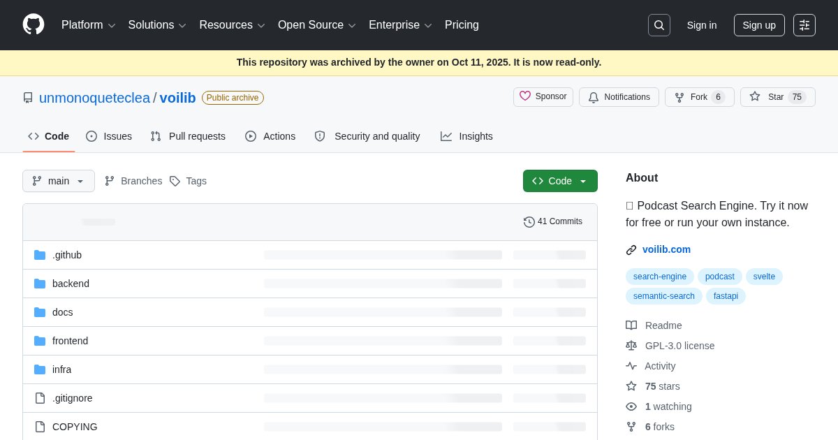 Voilib: Self-Hosted Podcast Search Engine