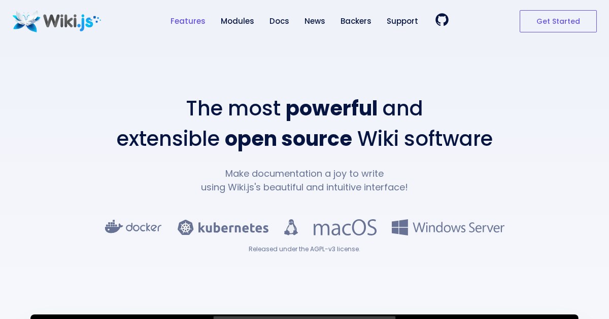 Wiki.js: modern, lightweight and powerful wiki app built on NodeJS