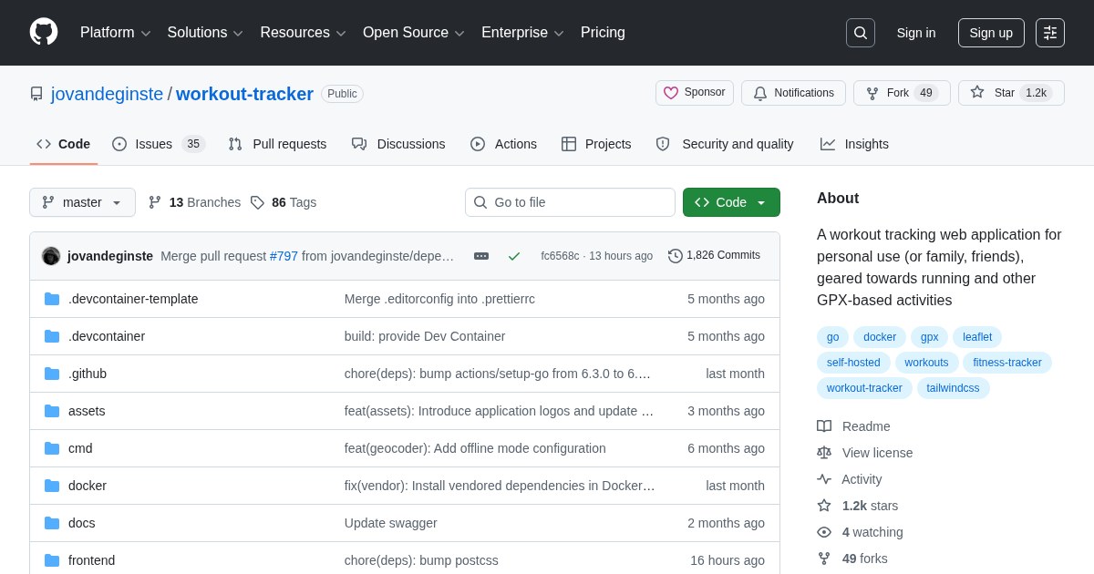 Workout Tracker: Workout tracking web application for personal use, geared towards running and other GPX-based activities