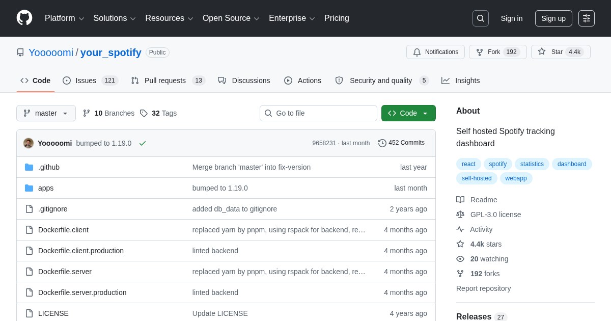 Your Spotify: Self-hosted Spotify tracking dashboard